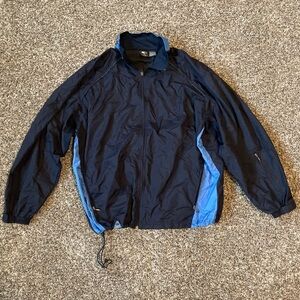 starter windbreaker jacket navy and light blue